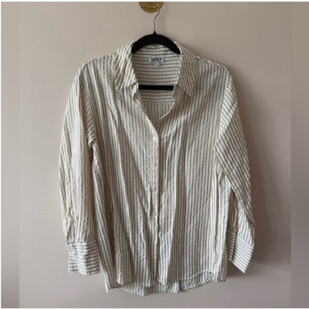 Blenca Brown Striped Button Down Top Size Large